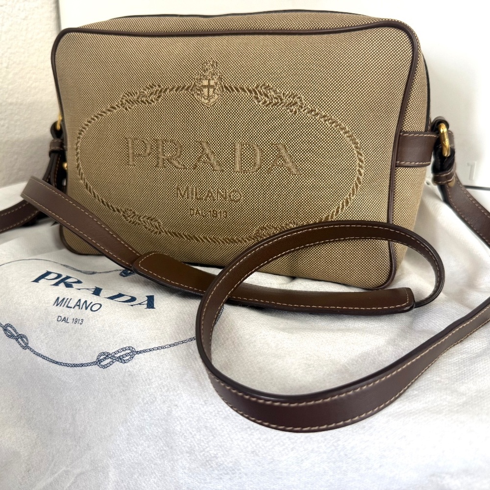 Authentic Prada Logo Jacquard Bandoliera Crossbody – Style 1BH089